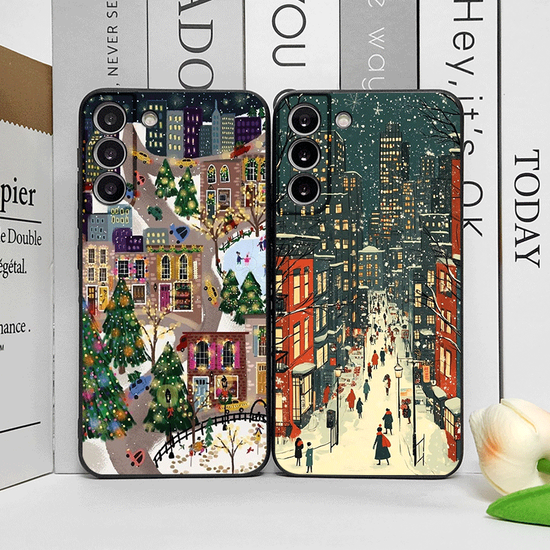 Phone Cases Oneplus - Kerst Sneeuw Straat Etalage Landschap Patroon