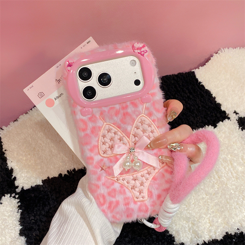 Phone Cases Iphone 16 Pro - Luxe luipaardprint bikini patroon pluche telefoonhoesje