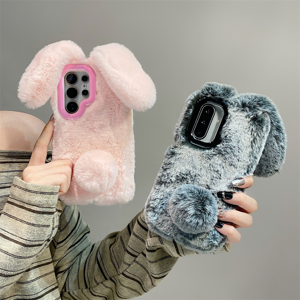 Phone Cases Samsung S25 - Schattige Konijnenoren Pluizige Stand Telefoon Case